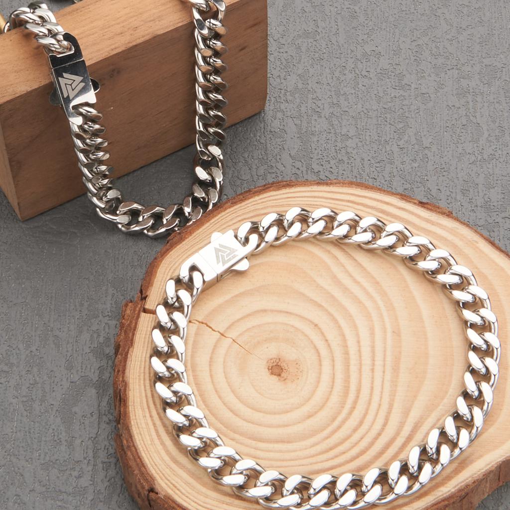 Stainless Steel Viking Myth Cuban Chain Necklace Mens Fashion Bracelet Necklace Set