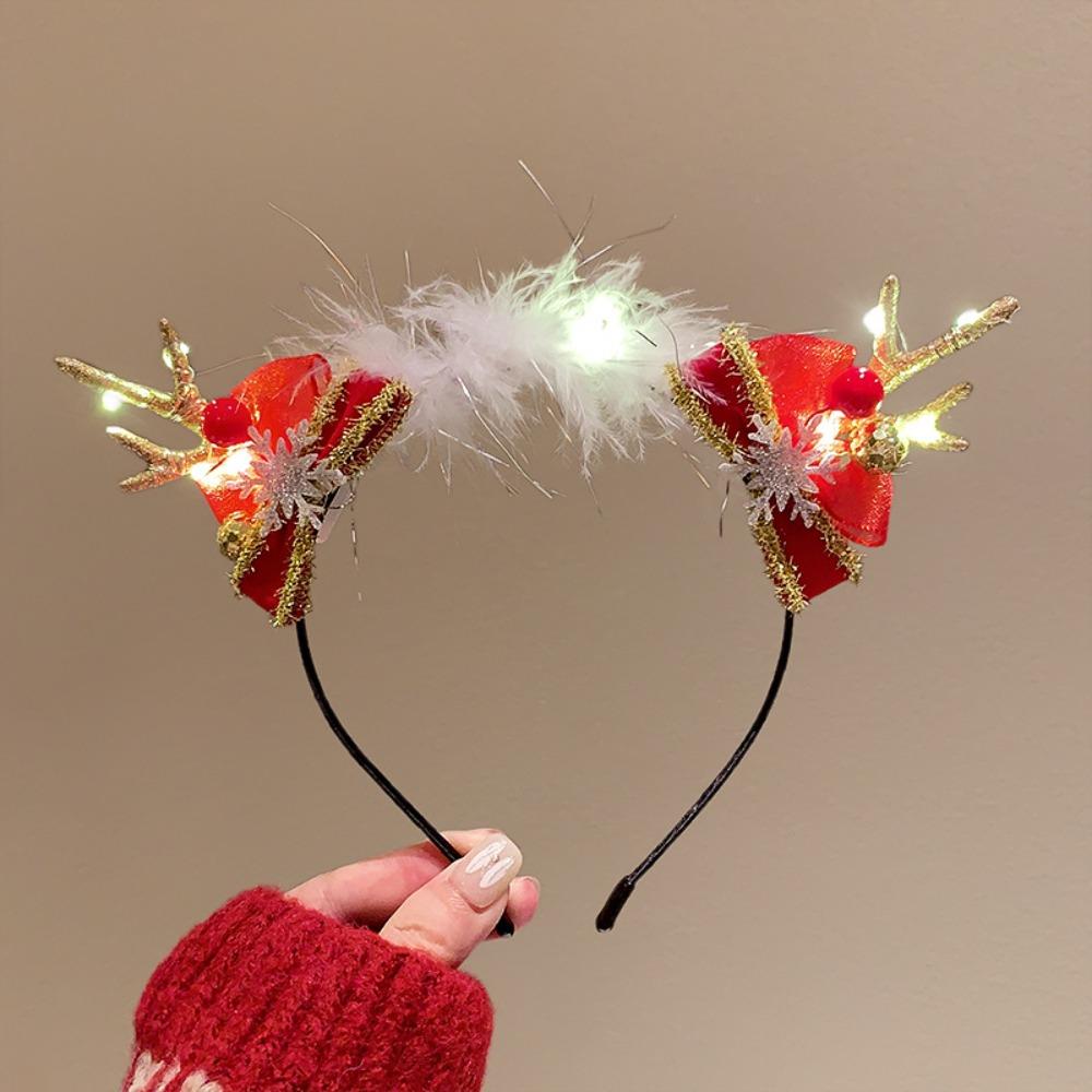 Plüsch LED Weihnachts-Stirnband Leuchtender Elch Haarreif Glitzer Geweih Stirnband Party Verkleiden Haarband Leuchtendes Neujahrs-Stirnband