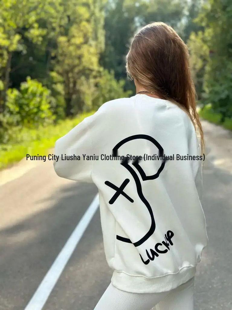 Cartoon Bear Print Hip Hop Pullover Hoodie – Versatile Round Neck for Autumn & Winter