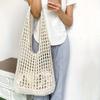 Queen-b Women's Woven Mesh Tote Bag, Stylish Handbag, Beach Bag, Casual Shoulder Bag, Large Capacity, Lightweight, Cute, Perfect for Summer, Leisure,