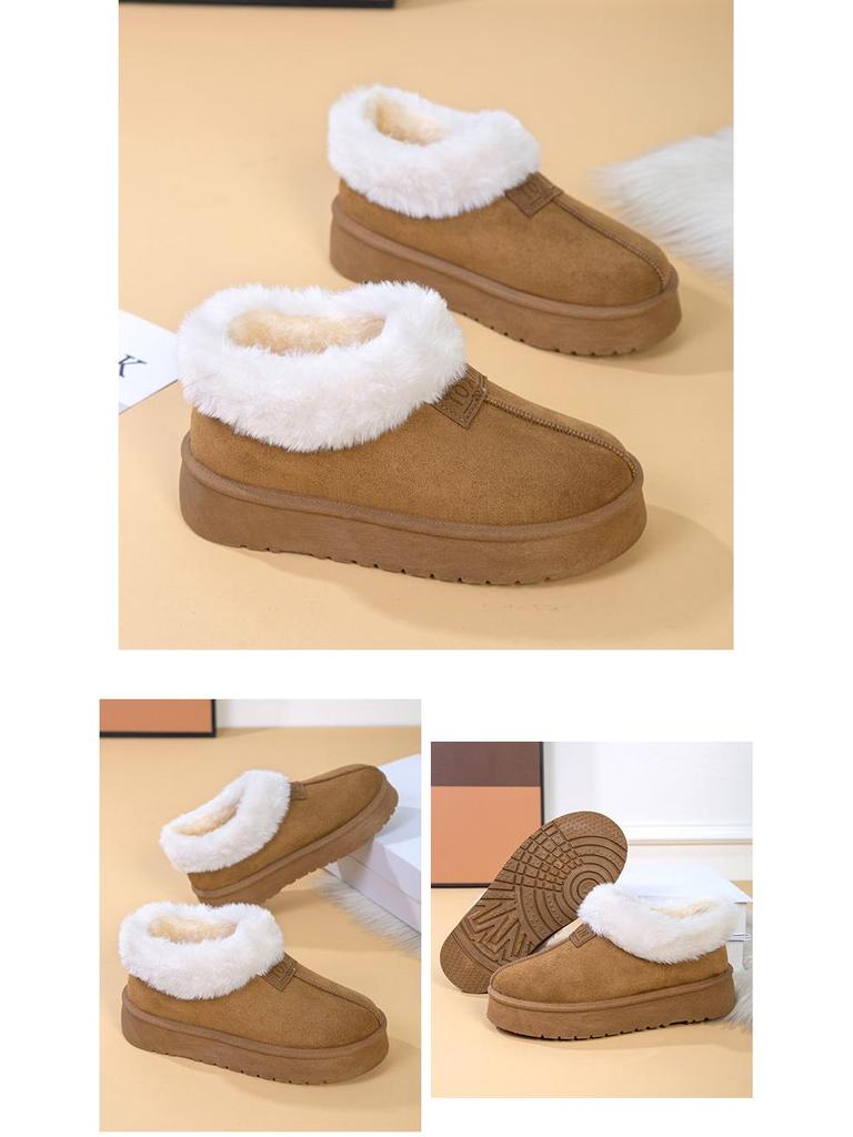 Damen Winter Plüschstiefel - Fellbesetzt, Weiche Sohle, Warm, Plüschgefüttert, Verdicktes Außenmaterial, Voller Absatz, Bequeme Baumwollschuhe