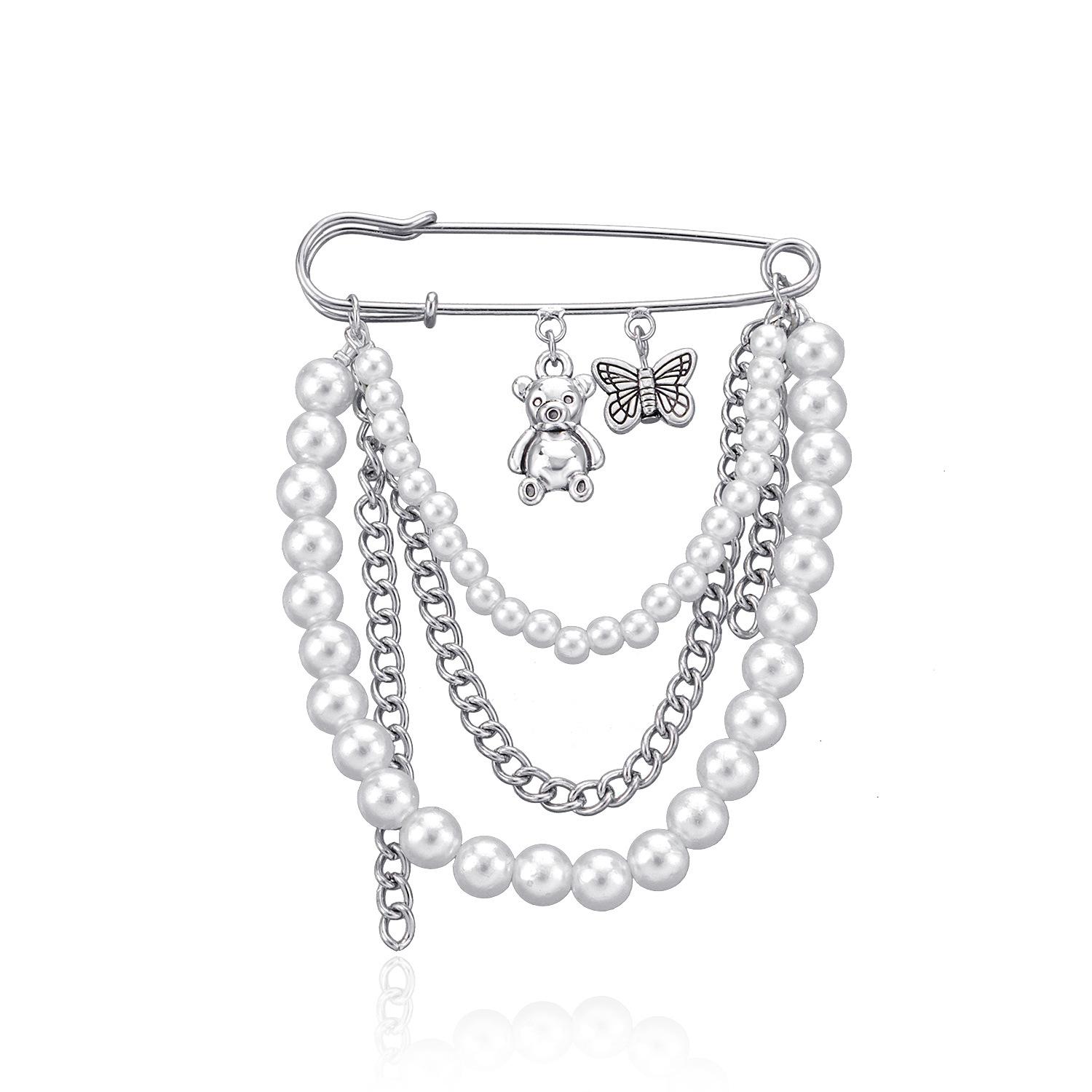 Fashion Imitation Pearl Brooch 1pc Festival Gifts Clothing Accessories Chain Brooch Butterfly Bear Elegant Multi-element Fashion Women Creative серебряный