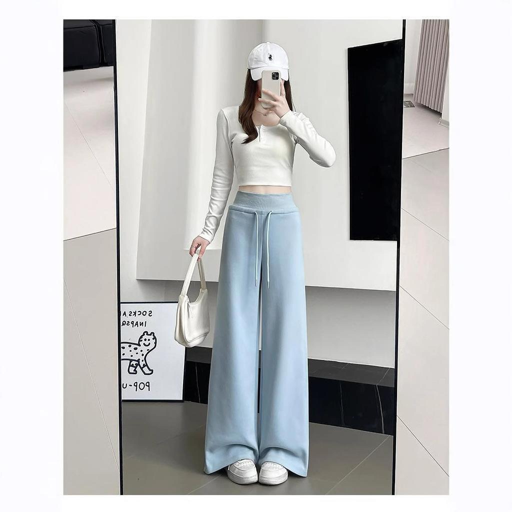 Women's Gray Sports High Waist Hanging Loose Slimming Straight Leg Wide Leg Pants American Sweatpants