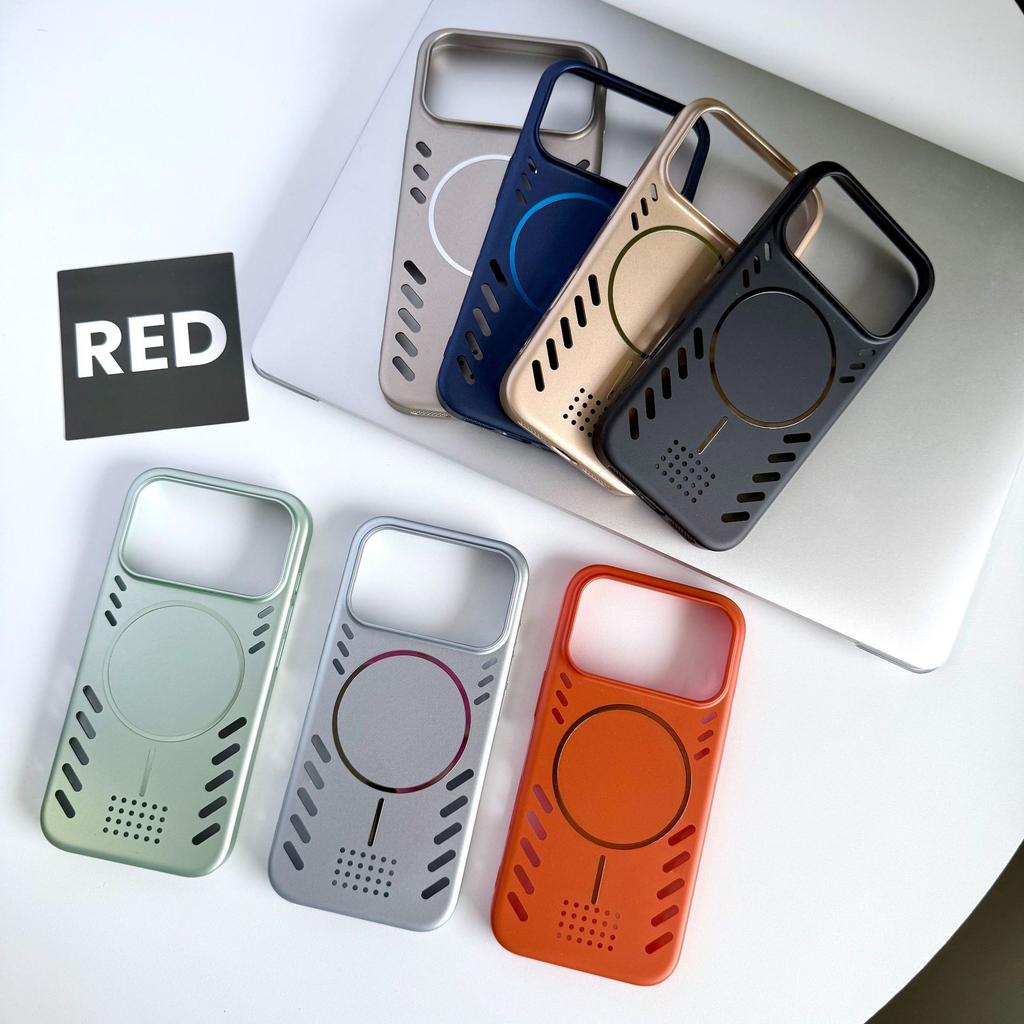 Pioneer heat dissipation magnetic suction hollow application iPhone17Pro metallic paint mobile phone case Apple 16 anti-drop protective case