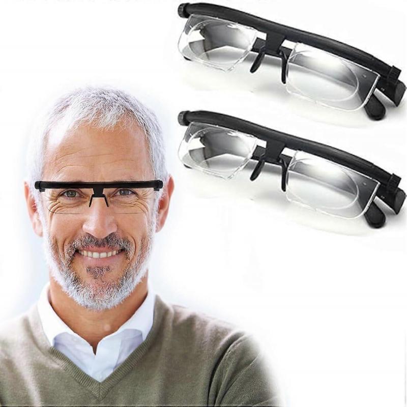 Dial Adjustable Glasses Variable Focus Reading Distance Vision Eyeglasses, 2pcs