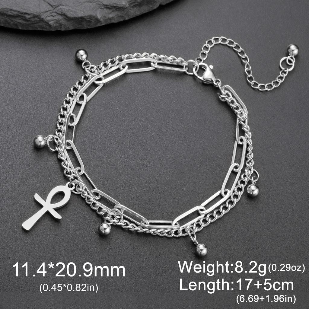 LIKGREAT Vintage Egypt Bracelet Ankh  Charms Stainless Steel  Bracelets Women Jewelry Double Chain Life Symbol Cross Amulet Anni