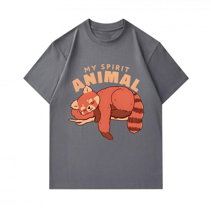 Men's 100% Cotton Crew Neck Short Sleeve T-Shirt, Cute Sleeping Red Panda My Spirit Animal Print Casual Comfortable Lightweight Tee for Daily Wear