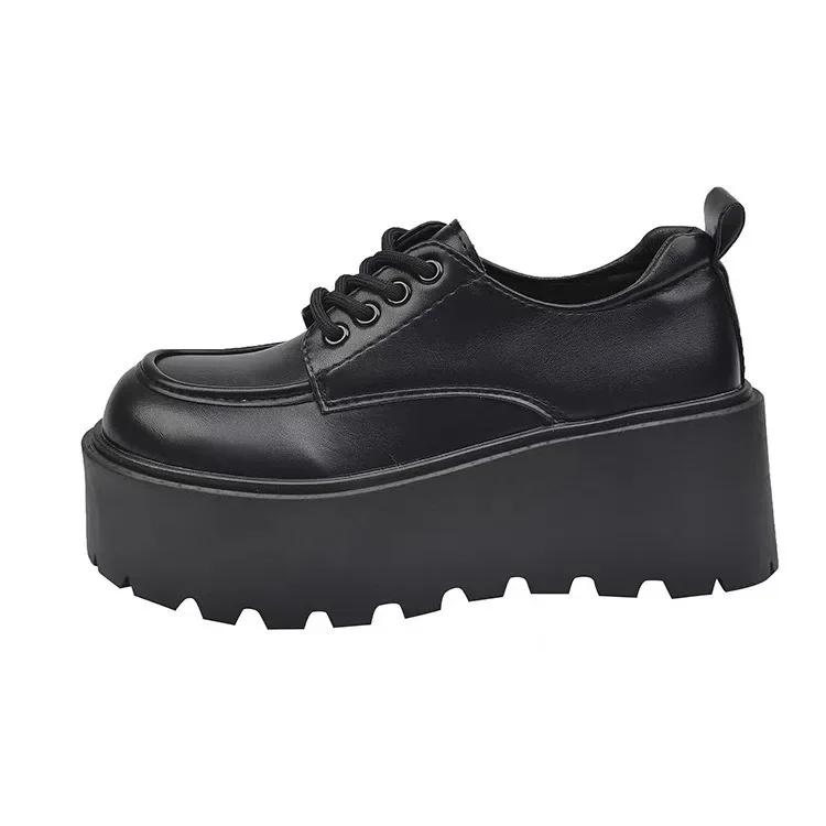 Fashion Women's Retro British Style Flatform Shoes Spring 2025 Versatile Thick Bottom Platform Pumps Round Toe Mid Heel Single Shoes