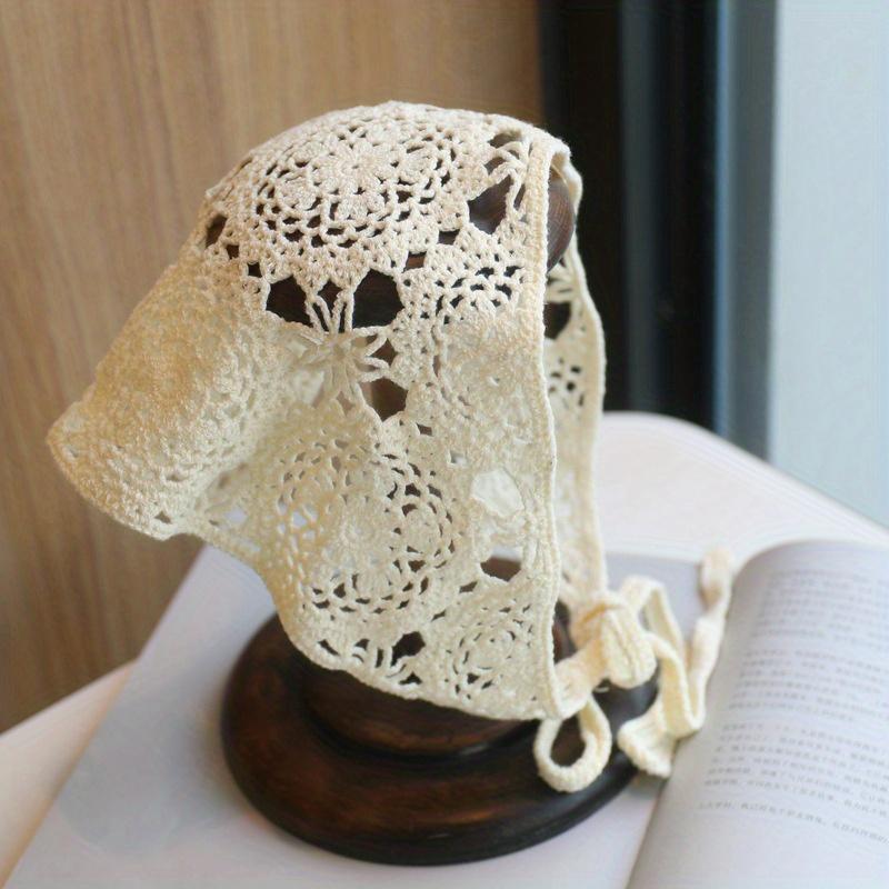 1PC Retro Hollow Crochet Flower Triangle Scarf Knitted Hairband Lace Flower Headband Hair Accessories For Women