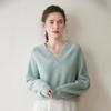 Women's V-Neck Cashmere Sweater - Loose Fit, Solid Color, Thick Knit for Autumn