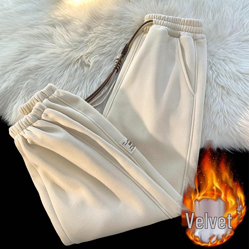 Men's Fleece-Lined Thickened Sweatpants: Autumn/Winter 2024, Loose Straight-Leg Cuffed Casual Sports Pants