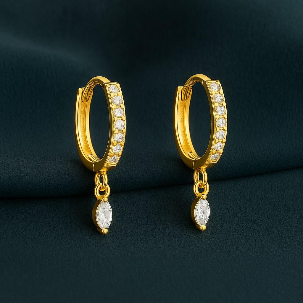 Pave Marquise Hängande Huggie Creolörhängen - 925 Sterling Silver Guldpläterade