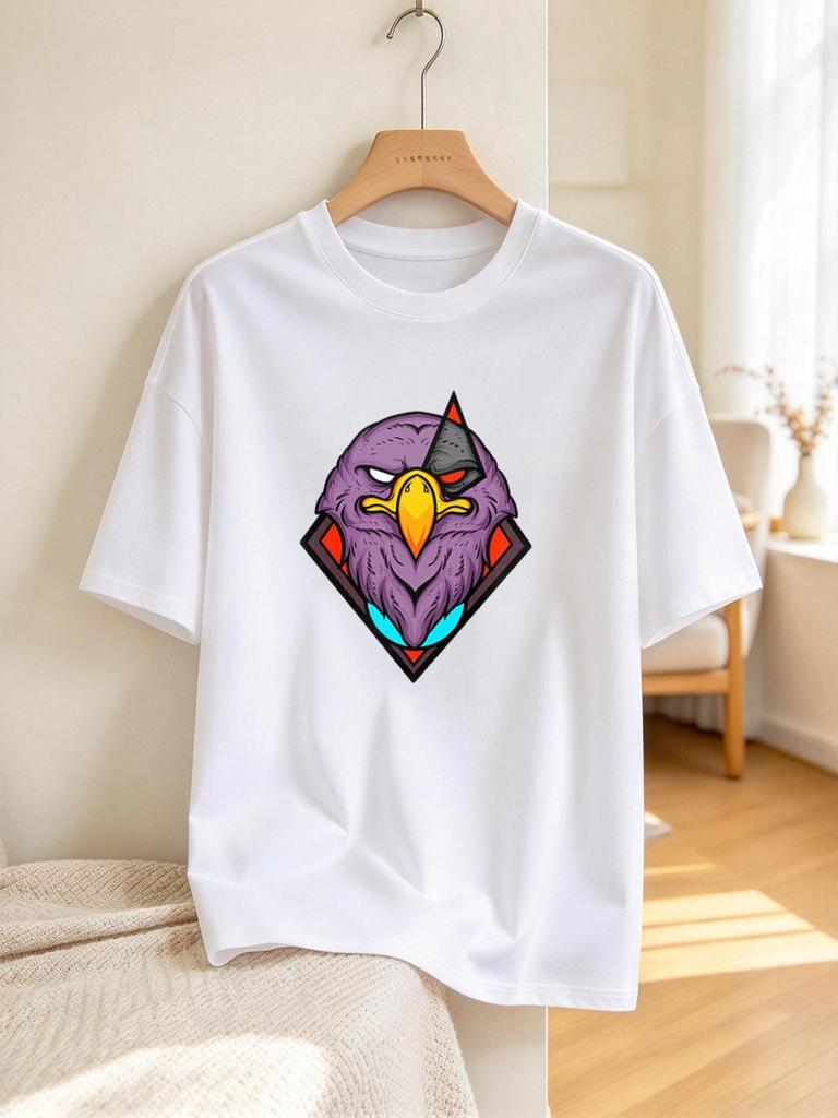 Unisex T-shirt Cool Eagle Print Casual Comfy Short Sleeve Top Daily Wear
