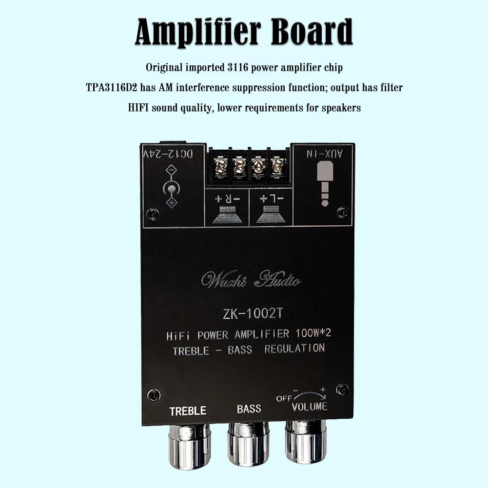 ZK-1002T Bluetooth-Compatible Amplifier HIFI 2.0 Channel 100Wx2 Audio Module Kit Adjustment Subwoofer Amplifier Board Channel