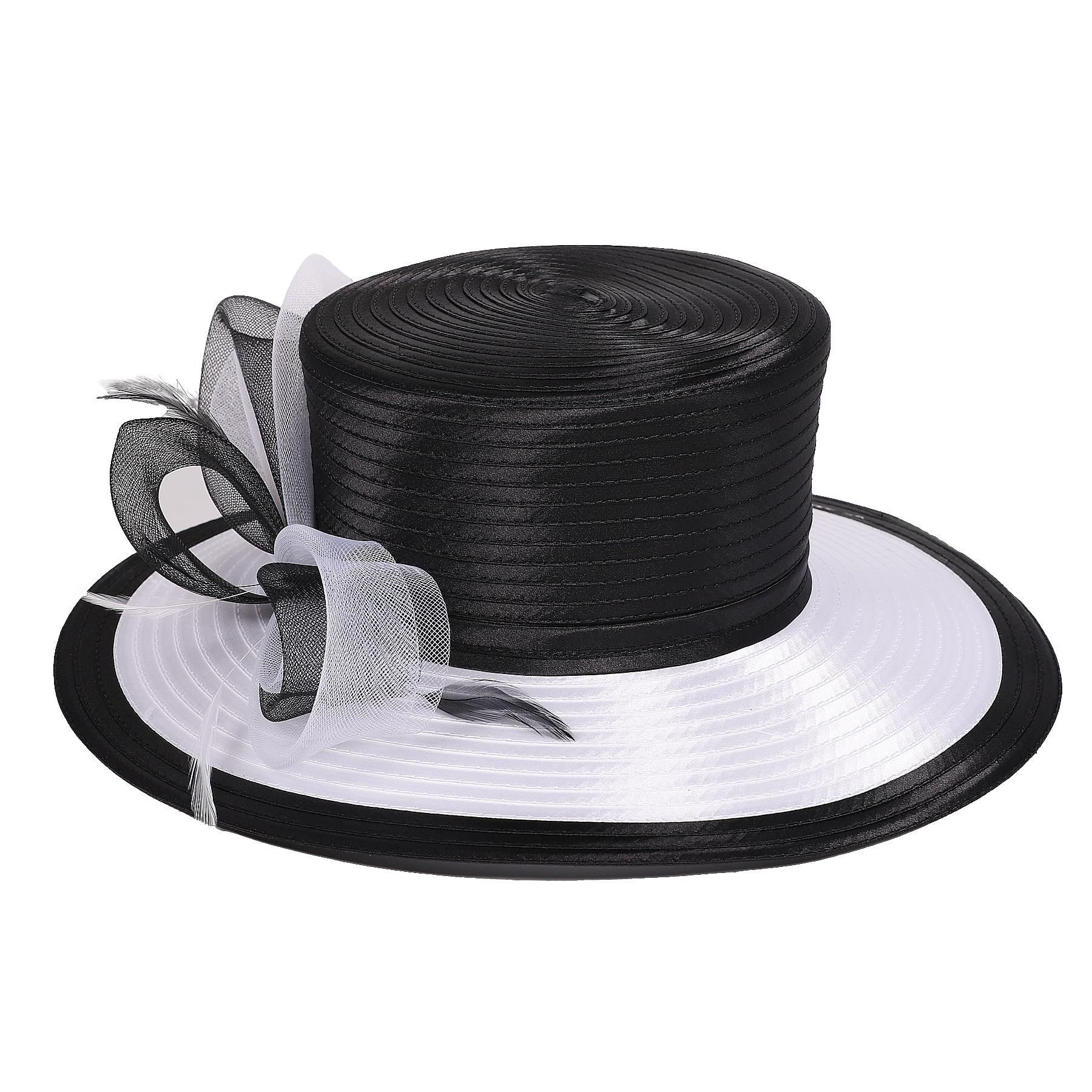 

Women Derby Church Dress Fascinator Cloche Hat Wide Brim Tea Party Wedding Bucket Hat with Bow Accent чёрный