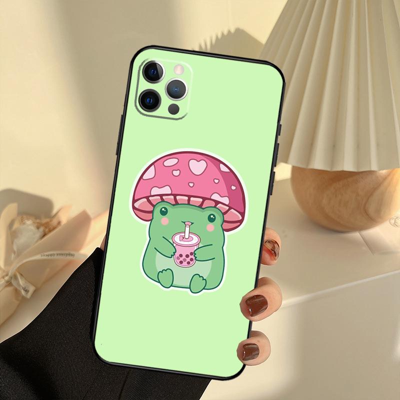 Kawaii Frog Mushroom Phone Case For iPhone 13 16 15 11 12 14 17 Pro Max 12 Mini 15 16 Plus 16e 17 Air Cover Funda
