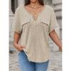 QICED Women's Fashion Casual Solid Color Print Short Sleeve V Neck Blouses & Shirts