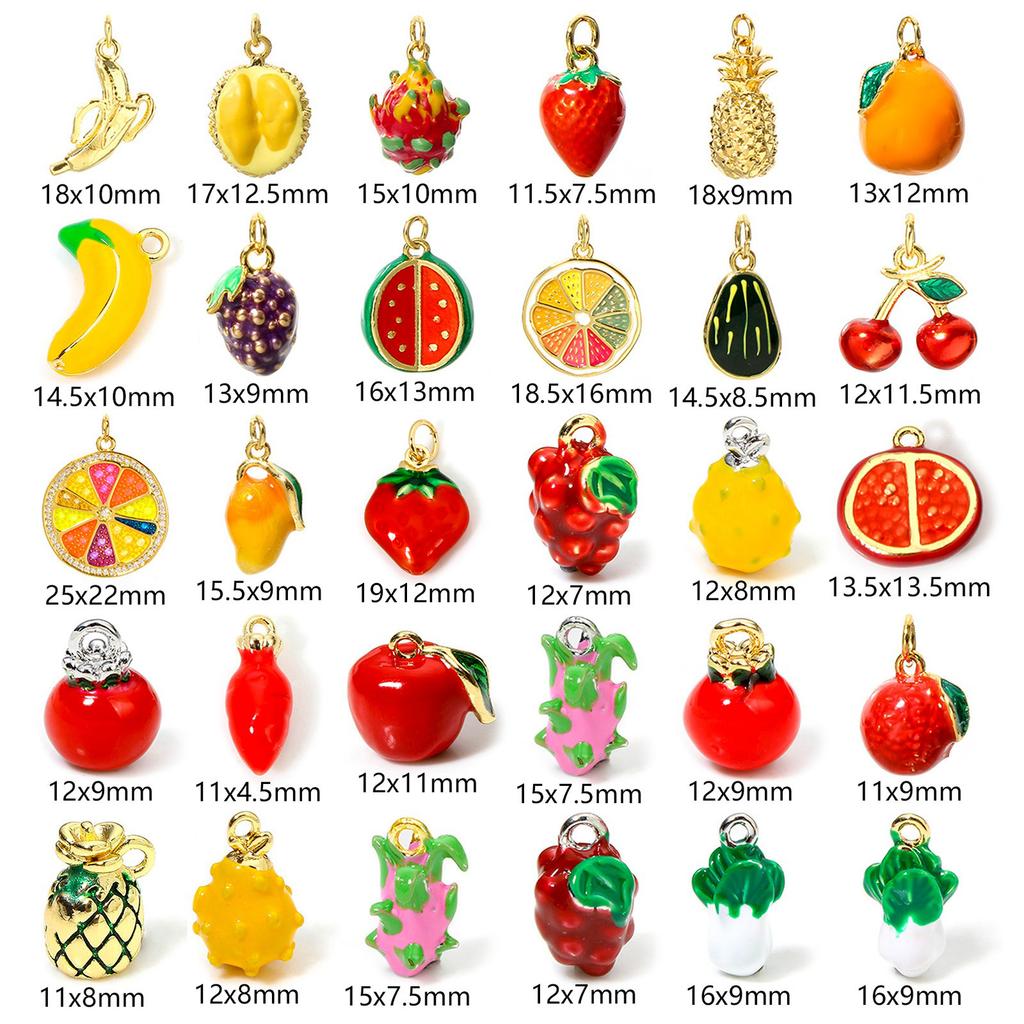 1PC 3D Brass Charms Fruit Banana Watermelon Pendant 18K Gold Plated Strawberry Lemon Enamel Charms For Necklace Jewelry Making