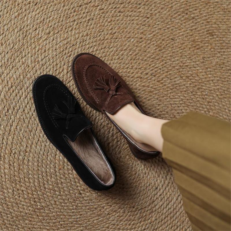 Fashion New Winter Sheep Suede Women Pumps Shoes for Women Fashion Round Toe Loafers Shoes Zaptos Mujer Low Heels Deep Mouth Shoes