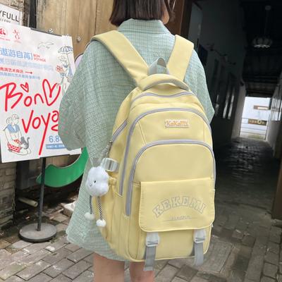 Solid Color Backpack Casual Computer Backpack Large Capacity Printing Junior High School Schoolbag Female