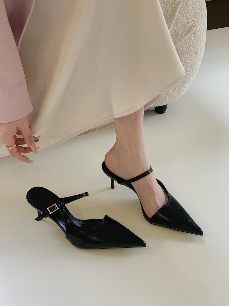 

Темпераментные бежевые остроносые полушлепанцы женские носят тонкий каблук высокий каблук сандалии женские 39 чёрный