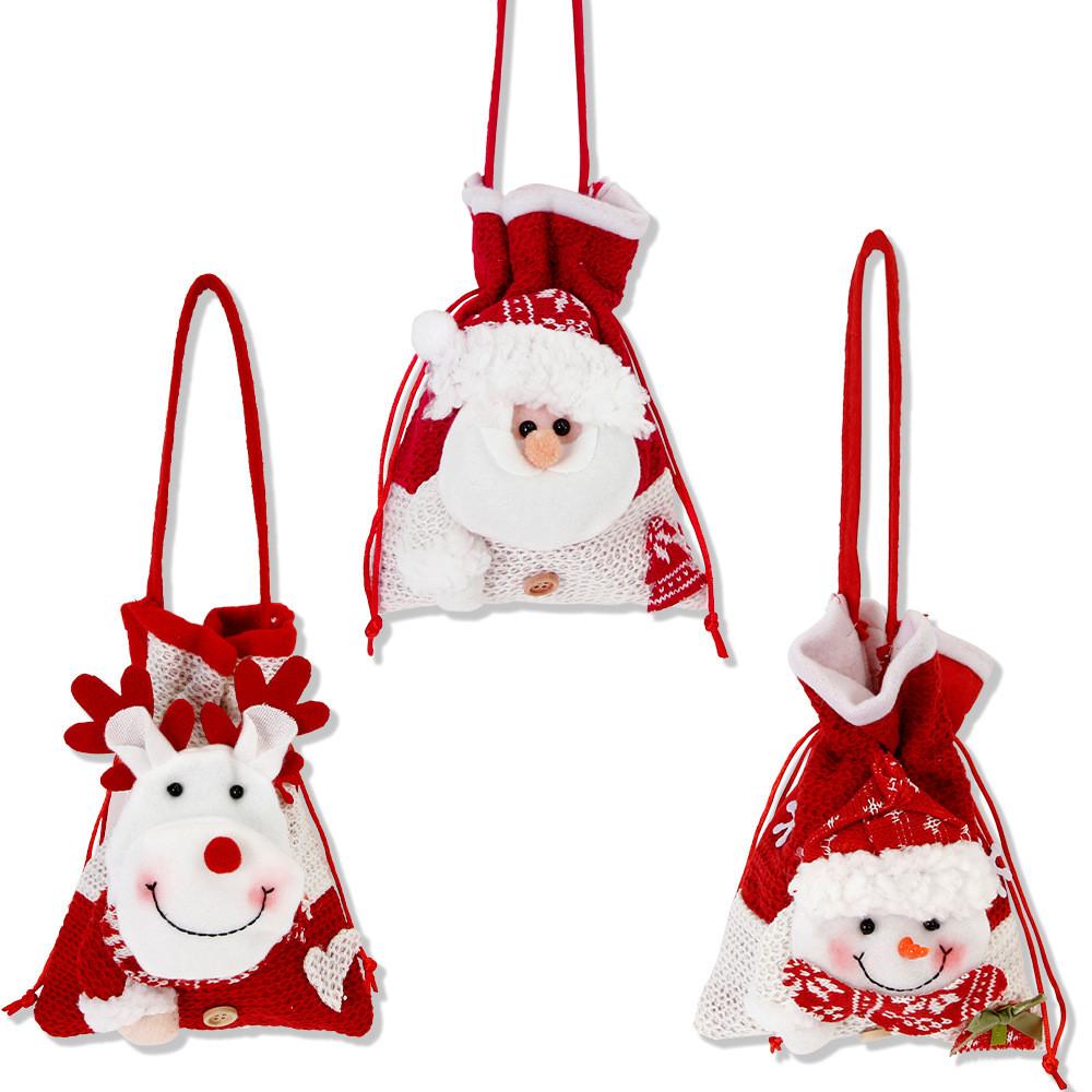 Holiday Christmas Adorable Cartoon Candy Boxes Plush Drawstring Pouches For Gifts