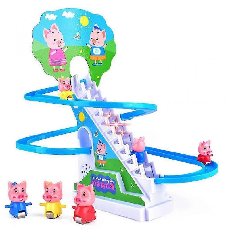 Sparschwein Elektrische Schienen Treppensteigendes Spielzeug Licht Musik Rampe Rennfahrer Schiene Rutsche Geschenke