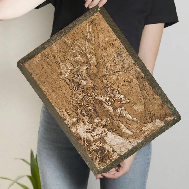 

Vintage Forest Character Hand Painted Iron Decorative Painting Living RoomWall Art Hanging Home Decor 20x30cm（7.8x11.8inch）