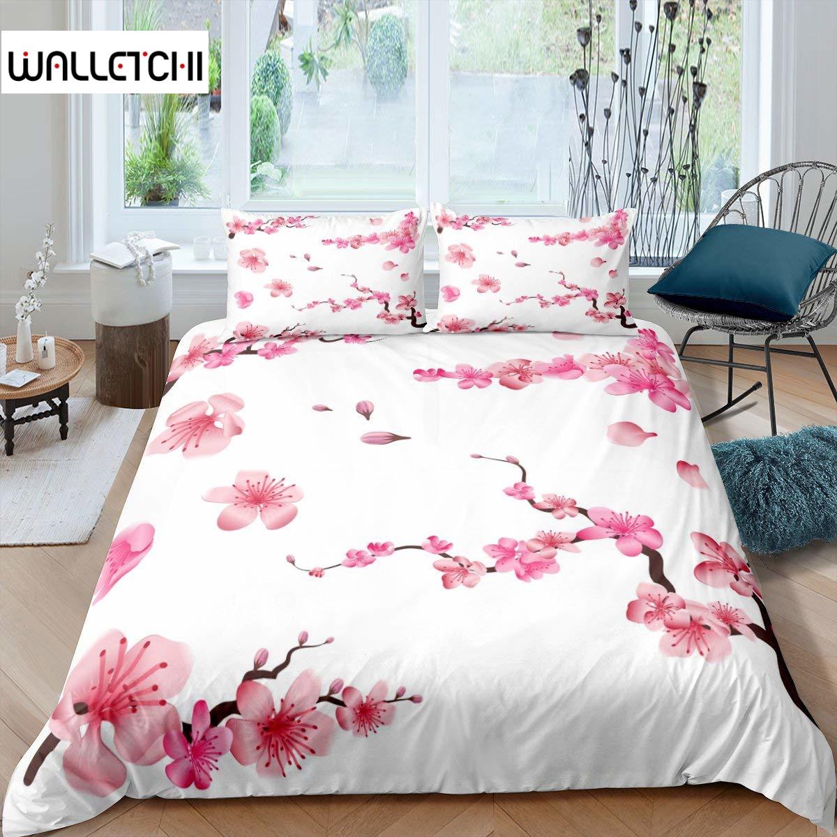 

Комплект постельного белья с персиковым цветком, комплект постельного белья с цветущим цветком, размер King Size для подростков, для женщин, микрофибра, розовый цветочный, двойной пододеяльник EU single(135x200cm)