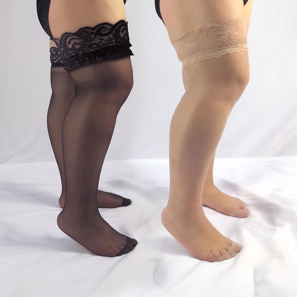 Plus Size Black Lace Silicone Non-Slip Thigh High Stockings for Women