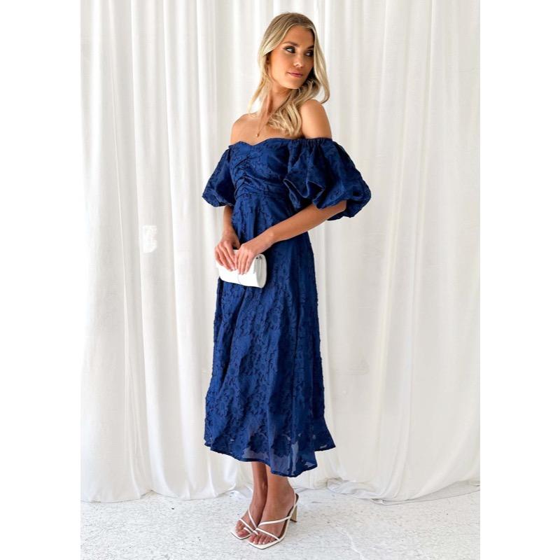 Bubble Sleeve Waist Cinching Temperament Dress for Women