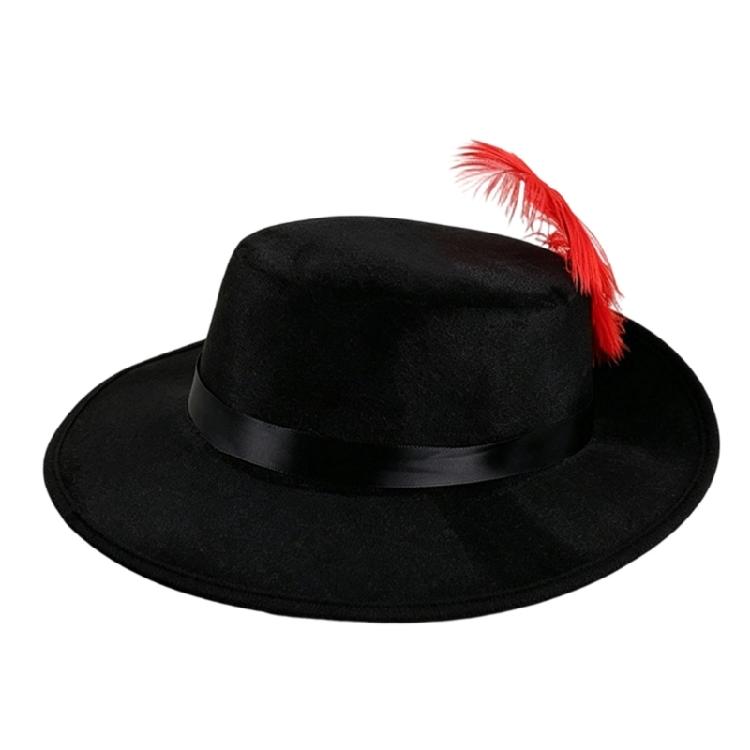 Témázott Look Jelmez Kalap Toll Díszítéssel, Texturált Felületű Kiegészítő Party Viselethez, Fotós Kellékekhez és Színpadi Használatra black