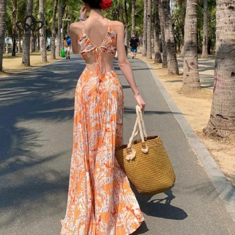 Sexy maxi šaty s potiskem Dopamin Beach Halter bez zad – chlubte se svým stylem a šarmem