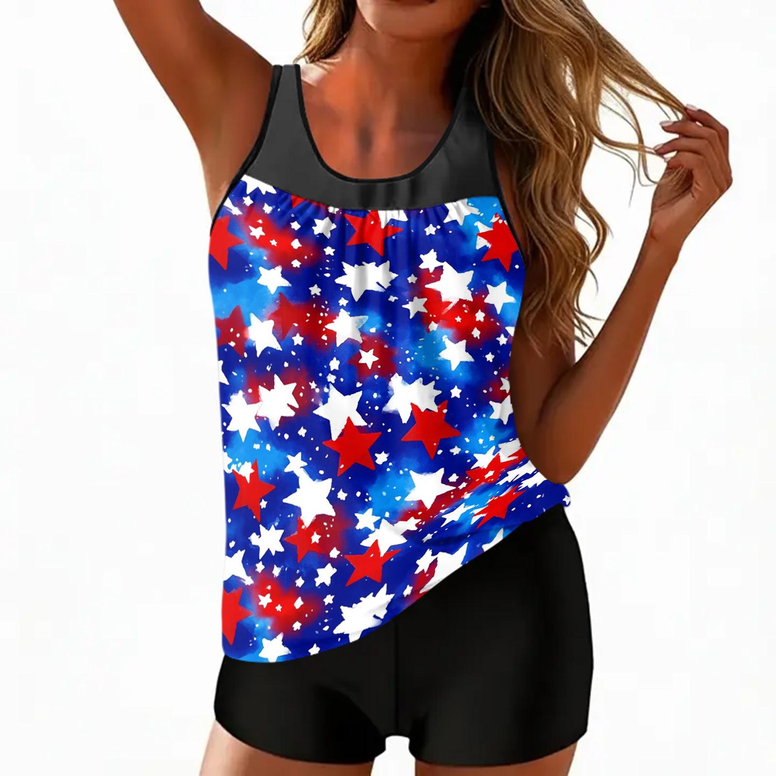 

Women’s Sleeveless Tankini Top and Shorts Set with Star Pattern Loose Fit Swimwear for Beach Pool Holiday Activities M