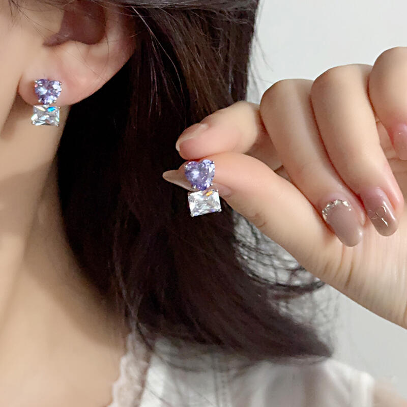 2026 Sparkling Purple Heart-Shaped Zircon Earrings for Women Girls New Popular Compact Stud Earrings Daily Jewelry Accessories