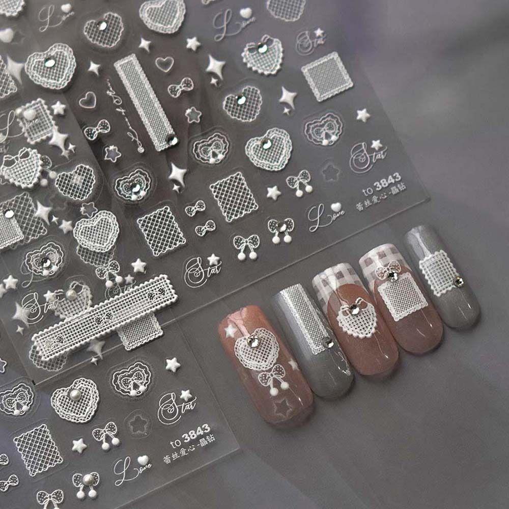 

Love Heart Lace Heart Nail Stickers Pearl Bow Blusher Love Nail Stickers Nail Salon Purple-Bronzing