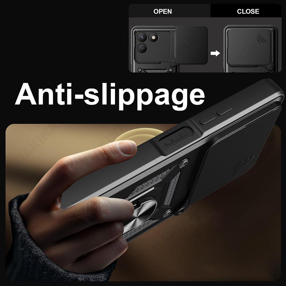 Slide Lens Armor Funda for Tecno Pova 7 4G Case for Tecno Pova 7 4G LJ6 Case Magnetic Ring Stand Holder Cover Shockproof Capa