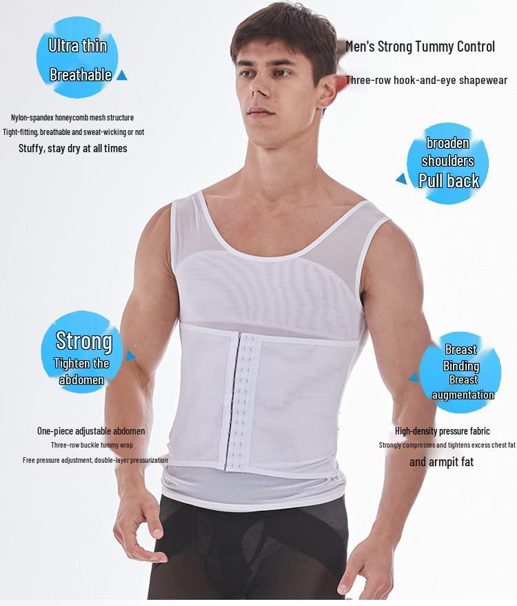 Men's Back-Support Waist Cincher: Mid-Row Buckle Body Shaper Vest