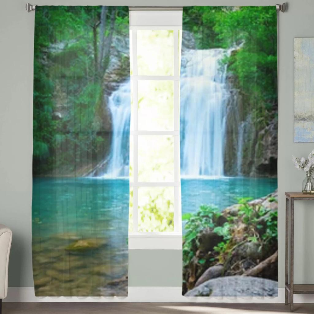 Beautiful Waterfall In A Forest Sheer Curtains Bedroom Voile Curtain Living Room Window Sheer Curtains Kitchen Tulle Drapes