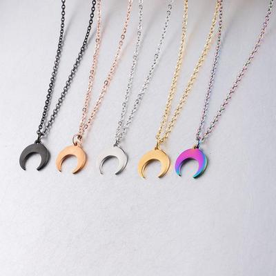 Moon Crescent Mirror Pendant Necklace - European & American Style, Titanium Steel, Fashion Clavicle Chain