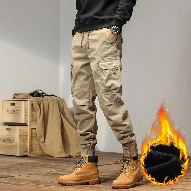 Pantalon Cargo Homme Hiver Homme Pantalon Harem pour Homme Outdoor Polaire Multi-Poches Coton Pantalon Décontracté