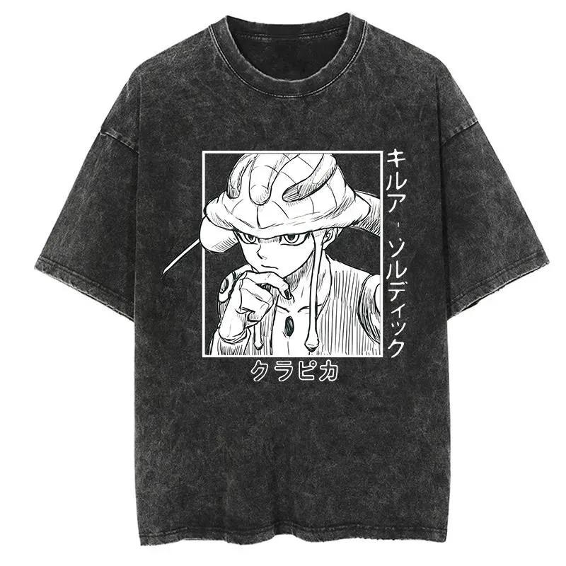 New Anime Hunter X Hunter Printed Tshirt Mens and Womens Washed Tshirt High Quality Vintage Cotton Tshirt Harajuku Top