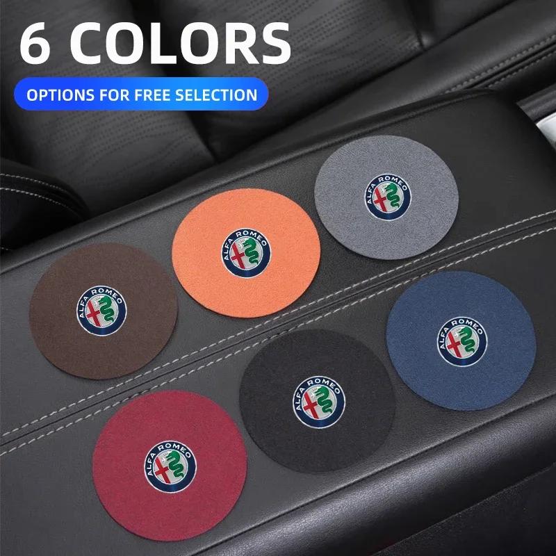 Car Stickers For Alfa Romeo 2pcs Suede Car Coaster Water Cup Drink Holder Anti-Slip Pad For Alfa Romeo Giulia Stelvio Giulietta zxb894