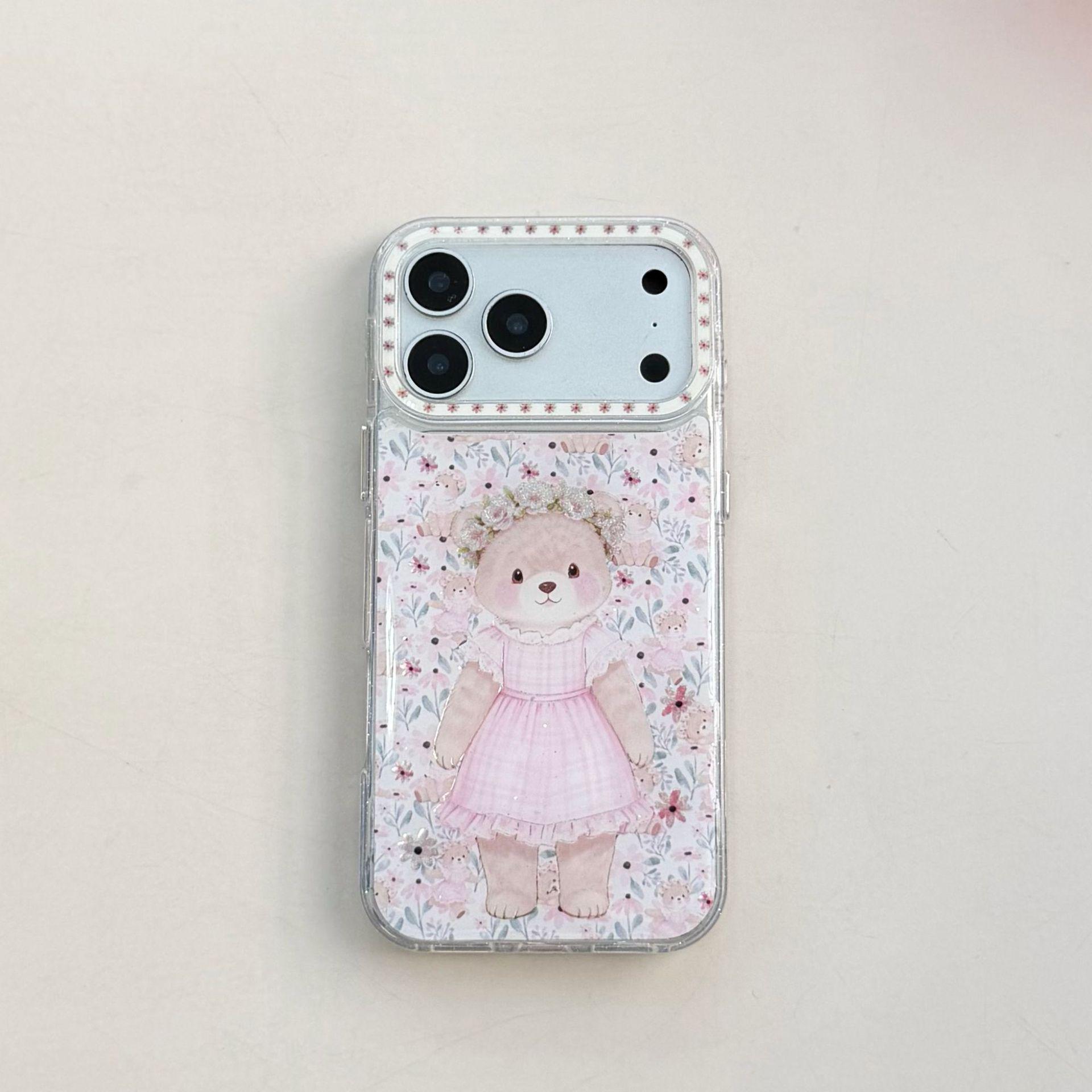 

Gilded Resin Floral Rabbit Bear iPhone 15/16ProMax/17Pro Case with Lens Protection iPhone 16