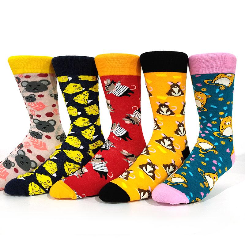 5 Pairs/Pack Men Funny Socks Casual Hip Hop Creative Cartoon Novelty Calcetines Hombre Street