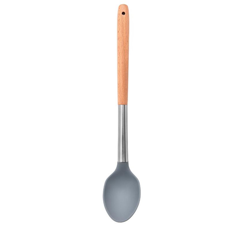 Silicone Kitchen Utensils Wooden Handle Non Stick Pot Kitchenware Cooking Set Heat-resistant Soup Spoon Pasta Colander Shovel