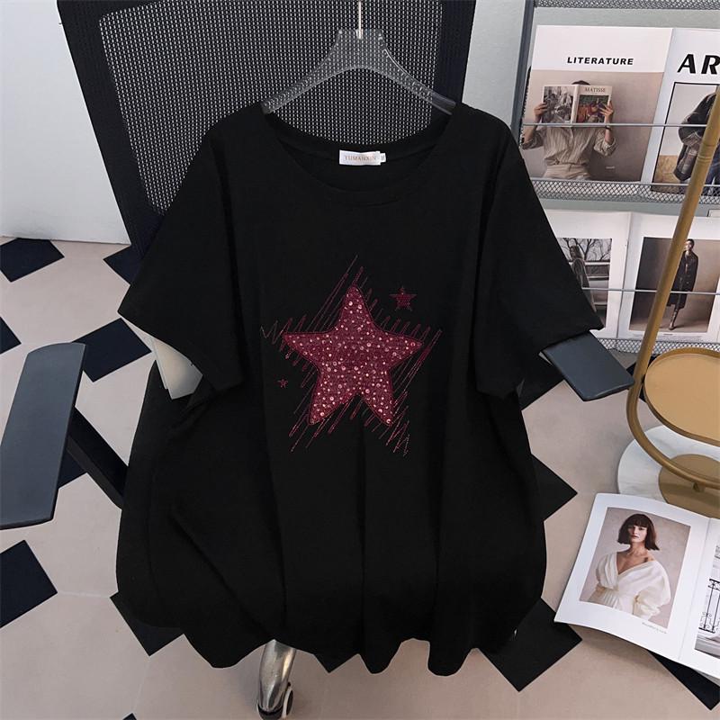 Plus Size Slimming Loose Mid-Length Round Neck Short-Sleeve T-Shirt for Women (Sizes 200-350 jin)