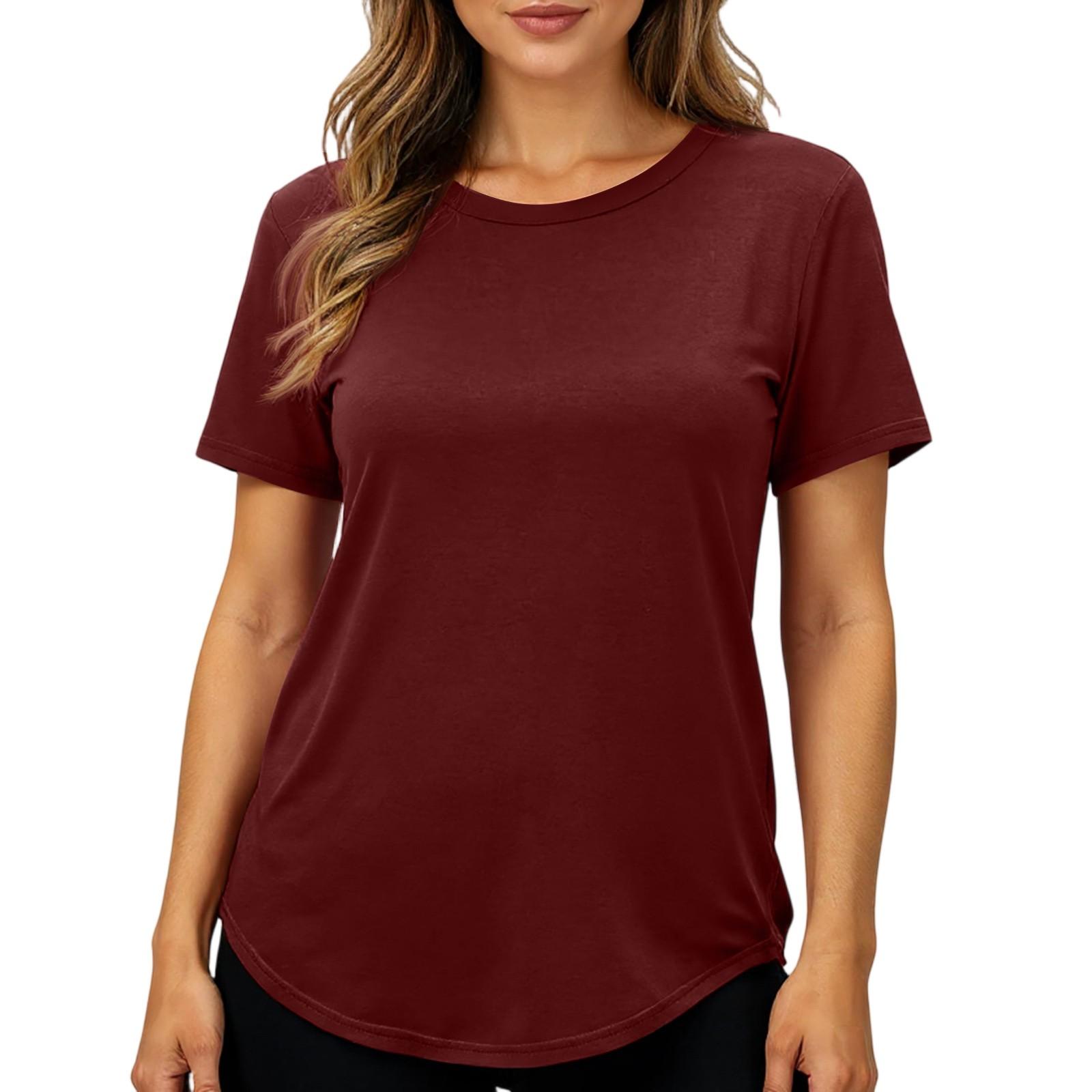 

Женский однотонный топ с круглым вырезом и короткими рукавами S винный