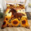 Cherry Blossom Horse Comforter Cover Twin for Kids Boys, Wild Animal Bedding Set Galloping Horse Duvet Cover with 2 Pillowcase