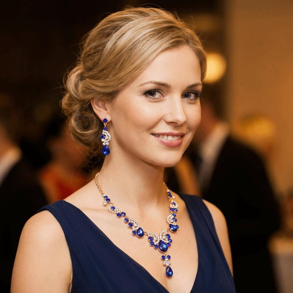 Shiny Necklace Earrings Set Elegant Women's Jewelry Set Rhinestone Jewelry Set Wedding Party